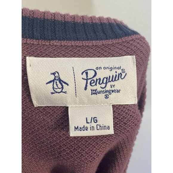 Original Penguin Men's Waffle Long Sleeve Tawny Port Crew Neck Sweater SZ L - Picture 3 of 5